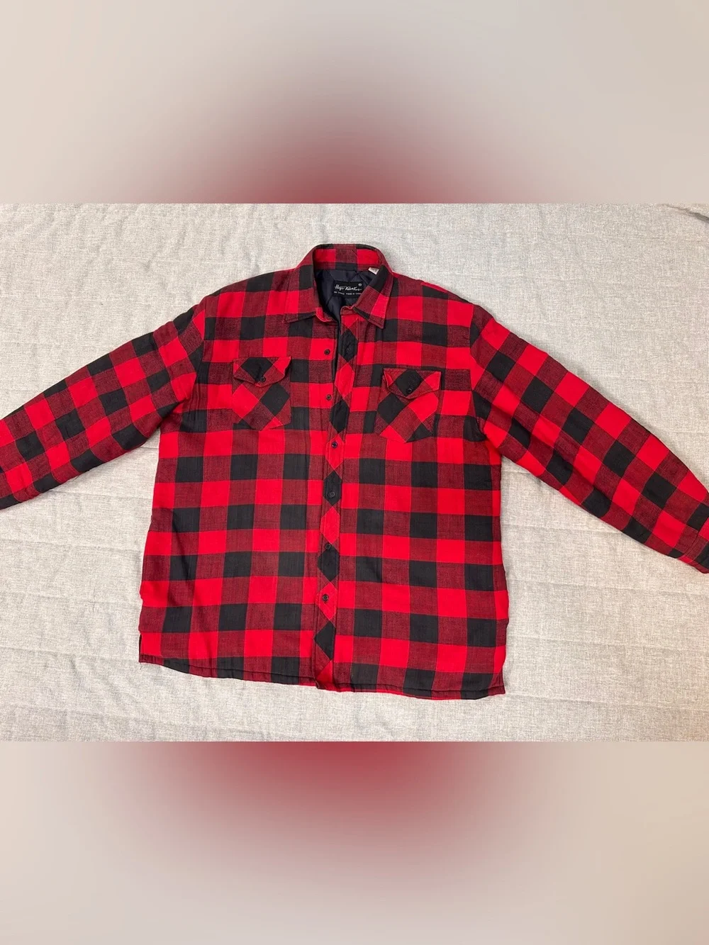 VTG Hugo Valentino Mens Shirt Flannel Jacket Quilted Lining Buffalo Plaid XL